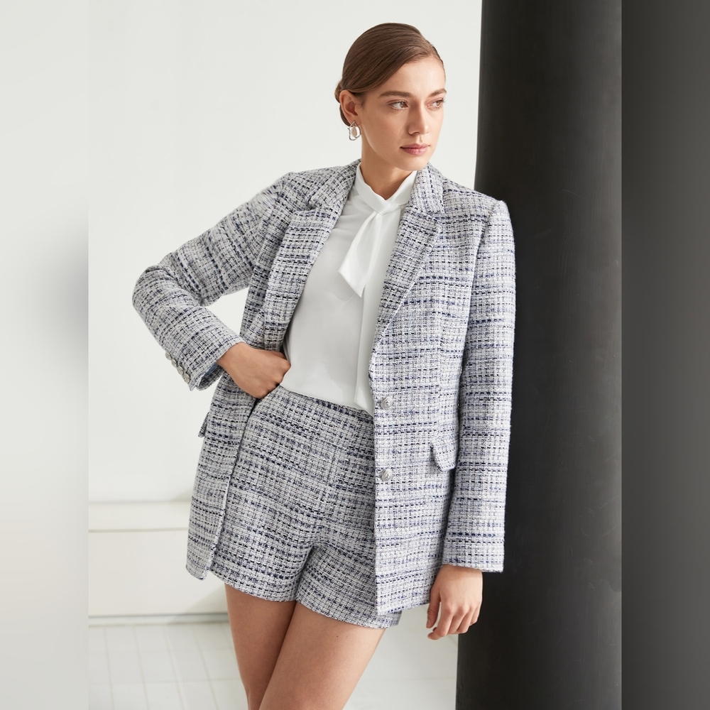Women's Tweed Blazer - White and Blue